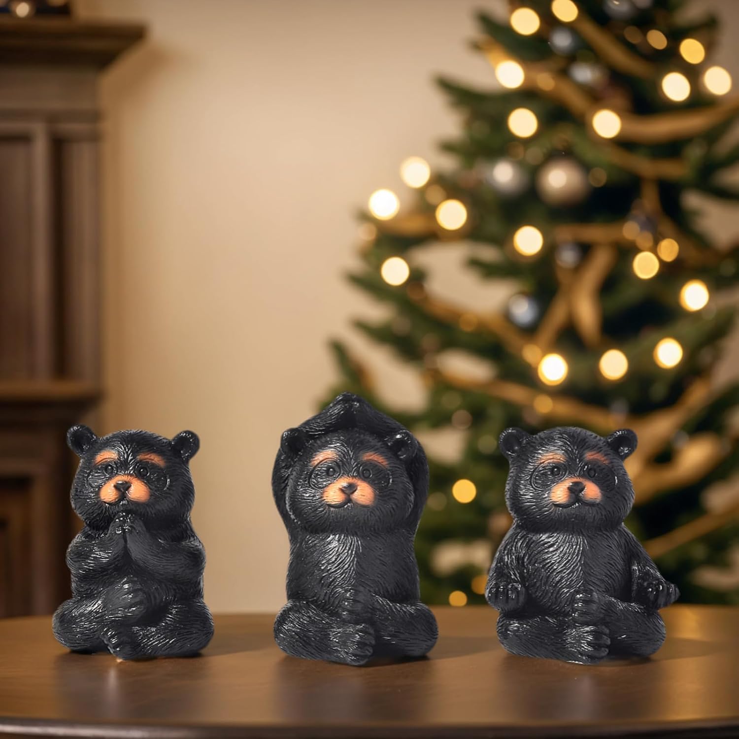 3 Pack Yoga Bear Statue,Mini Collectible Figurines,Living Room Shelf Office Desk Decor, Exercise Meditation Accessories, Yoga Gifts for Women