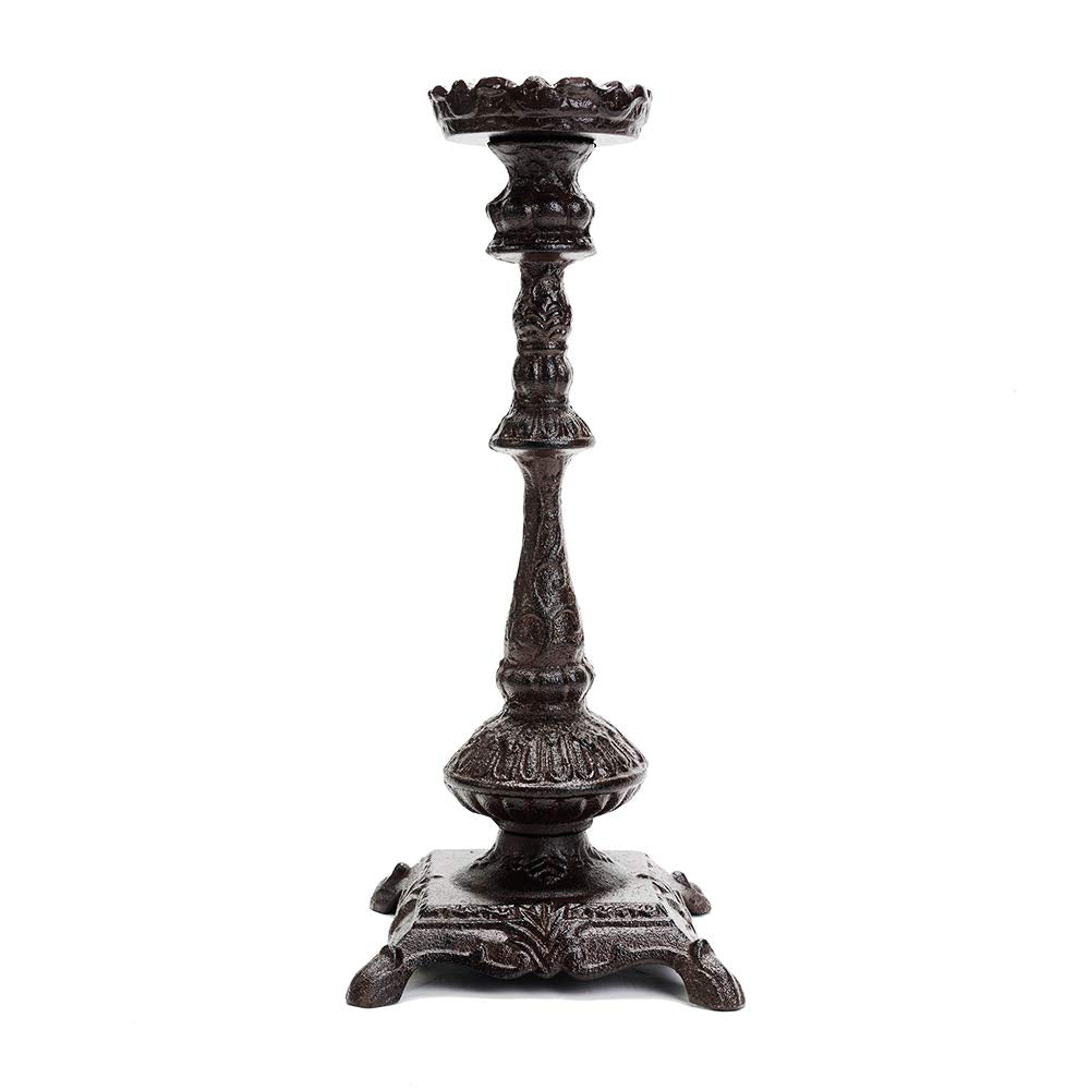 Sungmor Heavy Duty Cast Iron Candlestick Holders - Handcrafted Vintage Candelabra - 17Inch Tall & 5 Arms Candle Holders - Decorative Pillar Candle Stand for Christmas Birthday Wedding Home Party