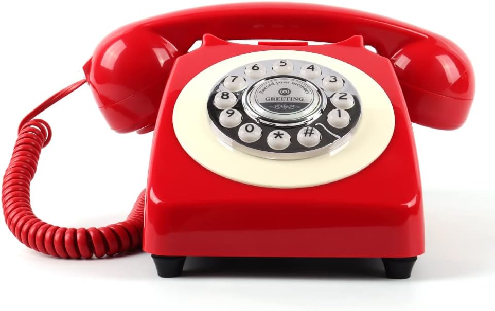 Vintage Old Fashioned Phone with Audio Recording Function for Weddings,Parties,Celebrations,Audio GuestBook Telephone Recording Messages Left by Attendees at Your Special Event (Red)