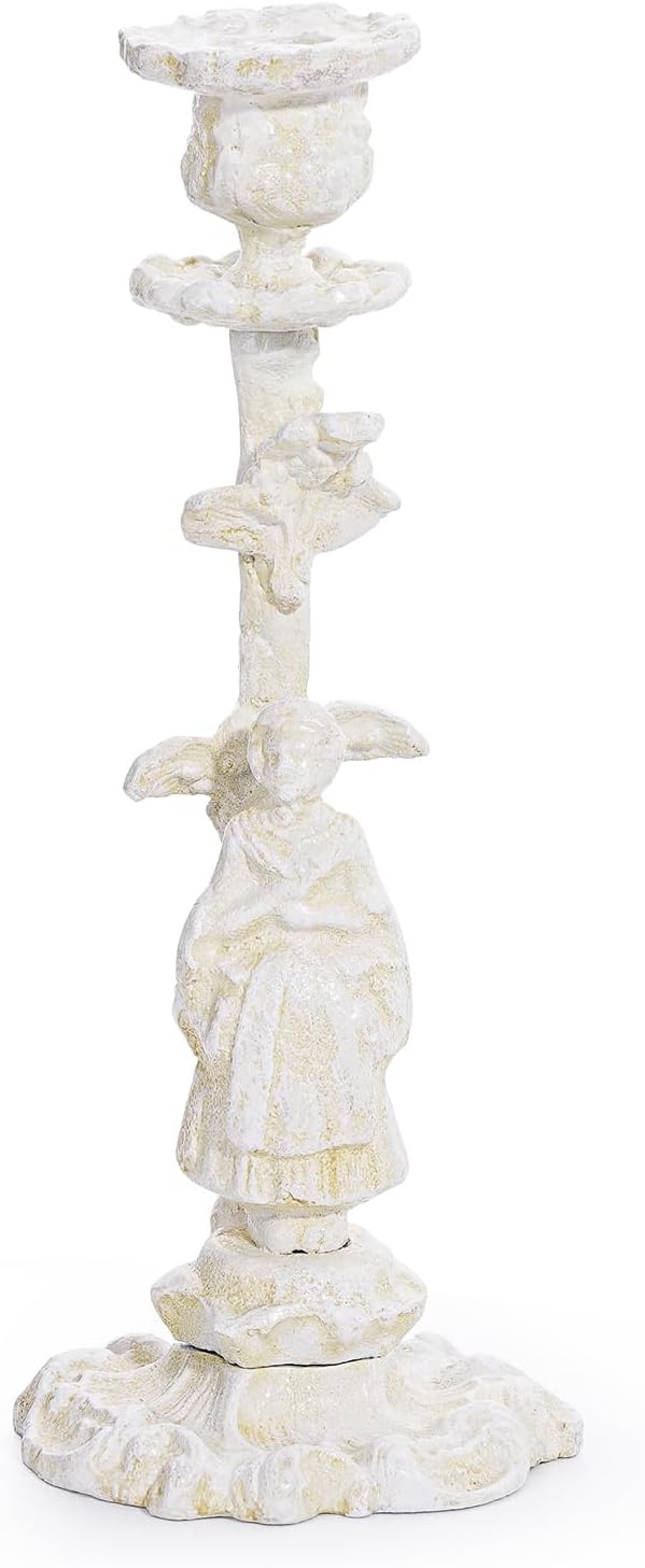 Sungmor Vintage Cast Iron Candle Holder, 10.2" Tall Rustic Noblewoman Figurine Candlestick - Decorative Taper Candle Stand for Home, Tabletop, Mantel Display - Gothic, Medieval, or Farmhouse Décor