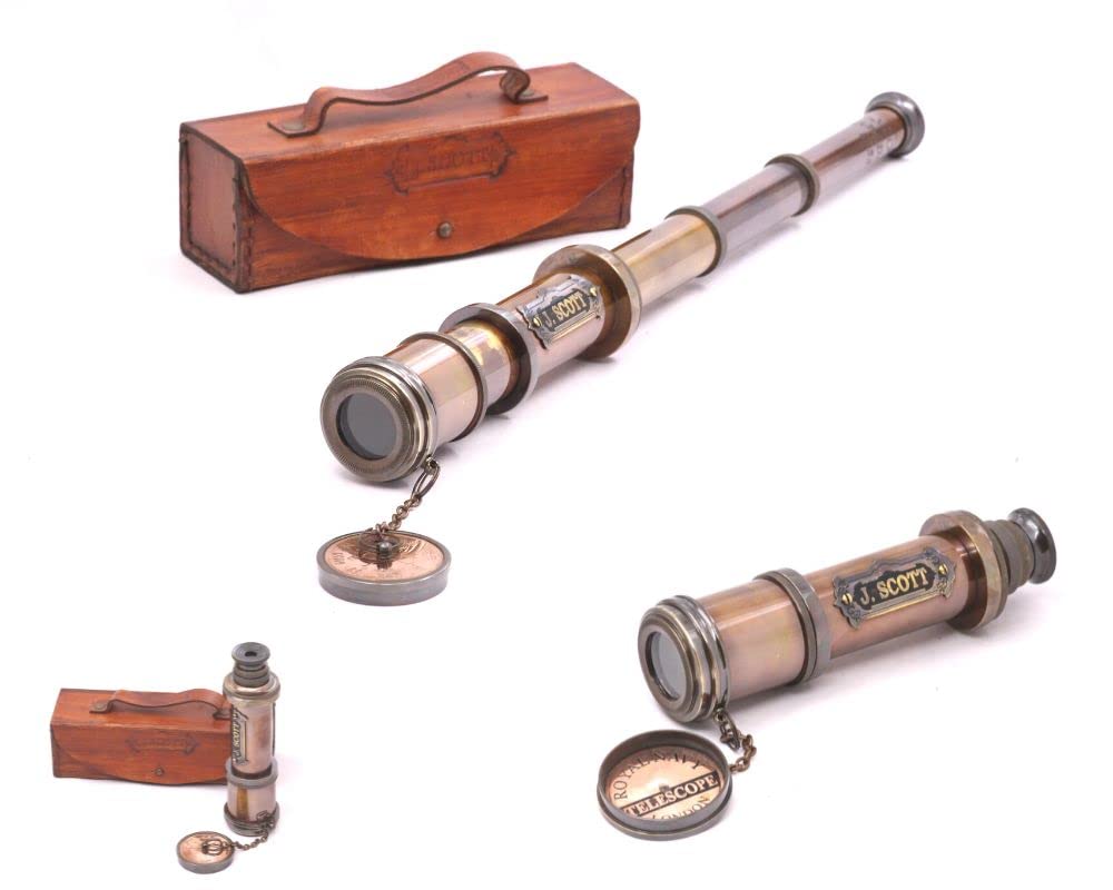 RII Solid Brass Telescope | 17.5 Inch Spyglass with Leather Case | Antique Decor for Nautical Enthusiasts | Vintage Replica for Adventure & Exploration | Ideal Gift for Collectors