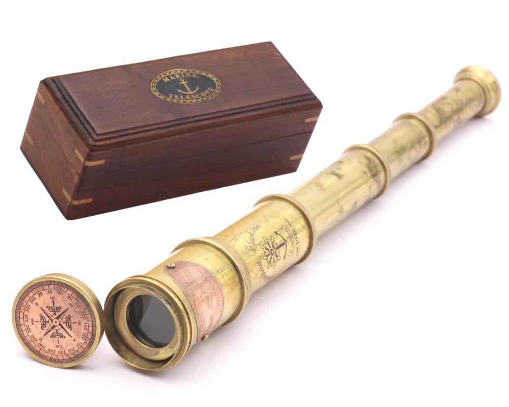 RII Solid Brass Telescope | 17.5 Inch Spyglass with Leather Case | Antique Decor for Nautical Enthusiasts | Vintage Replica for Adventure & Exploration | Ideal Gift for Collectors