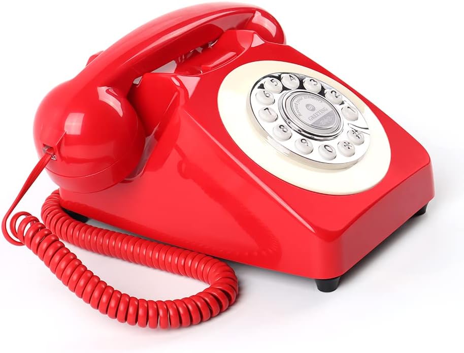 Vintage Old Fashioned Phone with Audio Recording Function for Weddings,Parties,Celebrations,Audio GuestBook Telephone Recording Messages Left by Attendees at Your Special Event (Red)
