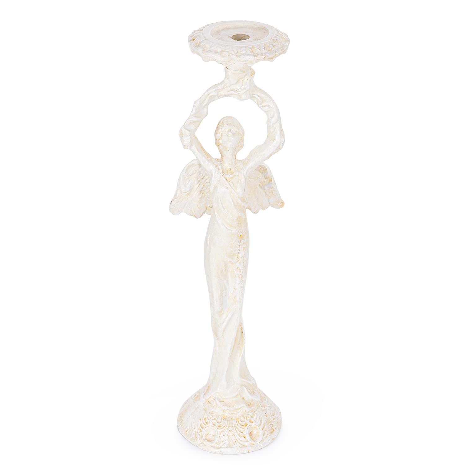 Sungmor Vintage Cast Iron Angel Candlestick Holder - 22.6 Inch Tall Heavy Duty Antique Black Candle Stand for Taper or Pillar Candles - Decorative Sculpture for Home, Altar, Gothic Décor