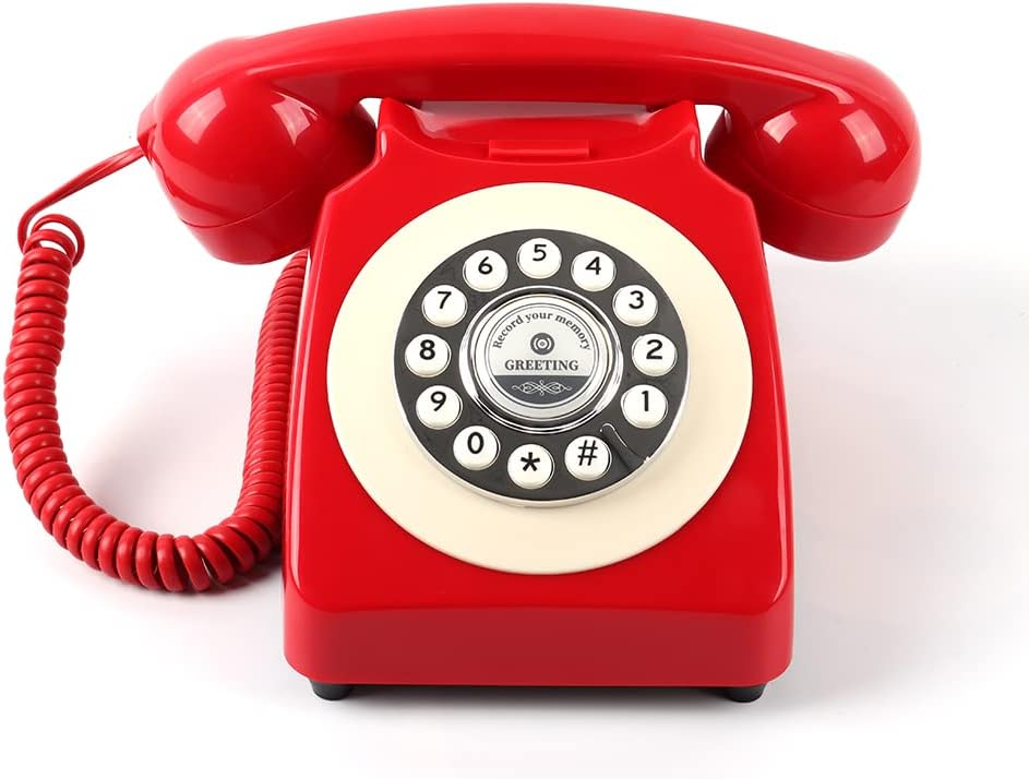 Vintage Old Fashioned Phone with Audio Recording Function for Weddings,Parties,Celebrations,Audio GuestBook Telephone Recording Messages Left by Attendees at Your Special Event (Red)