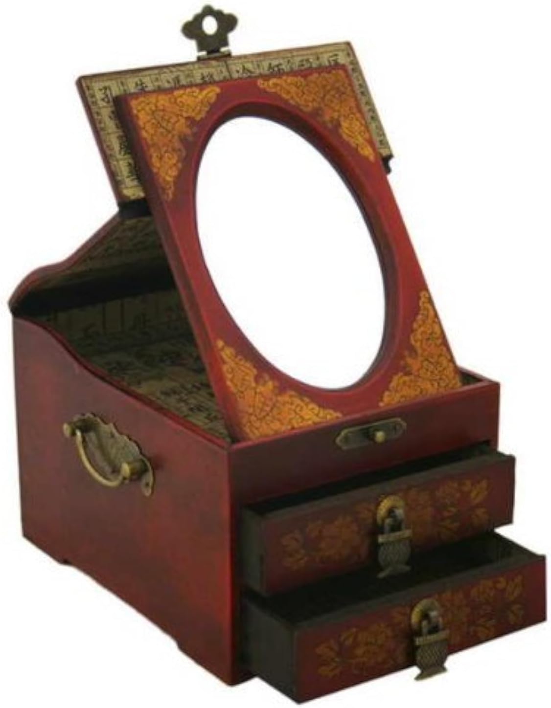 Vintage Chinese Jewelry Keepsake Box W. Leather Surface