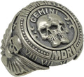 Gemini Zodiac Skull Horoscope Memento Mori masonic men’s Sterling Silver 925 Biker Ring