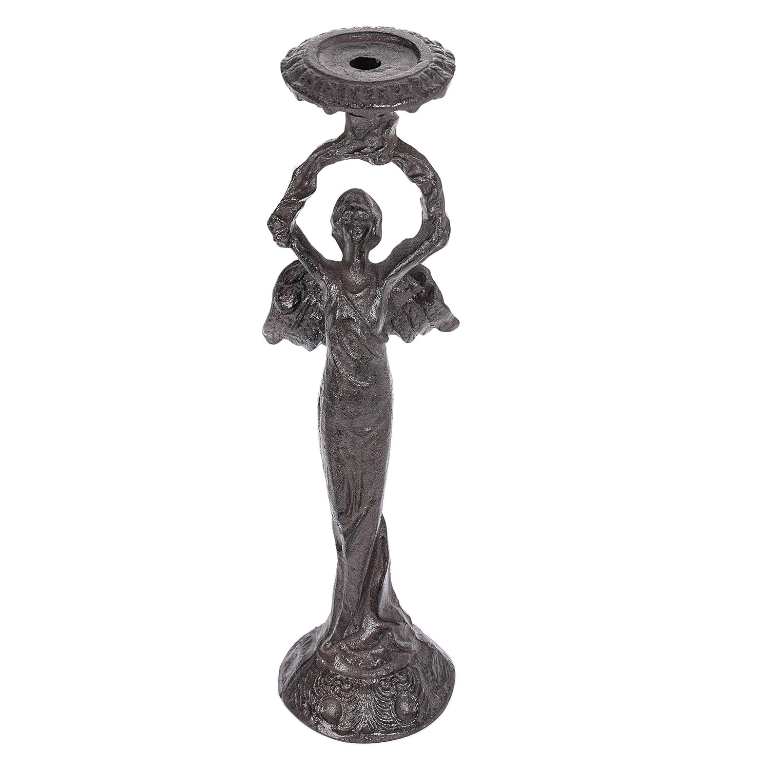 Sungmor Vintage Cast Iron Angel Candlestick Holder - 22.6 Inch Tall Heavy Duty Antique White Candle Stand for Taper or Pillar Candles - Decorative Sculpture for Home, Altar, Gothic Décor