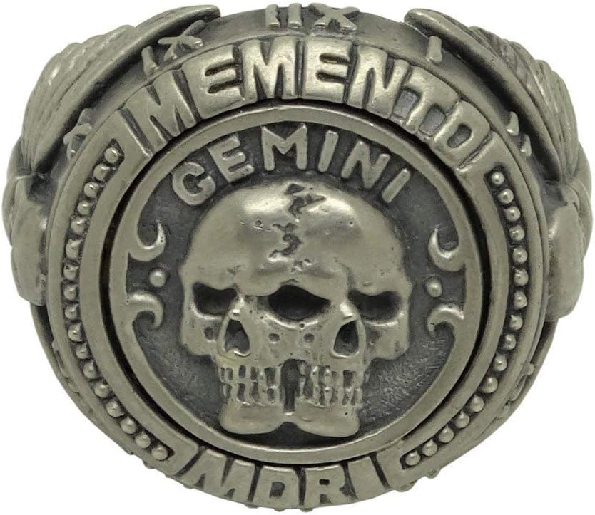 Gemini Zodiac Skull Horoscope Memento Mori masonic men’s Sterling Silver 925 Biker Ring