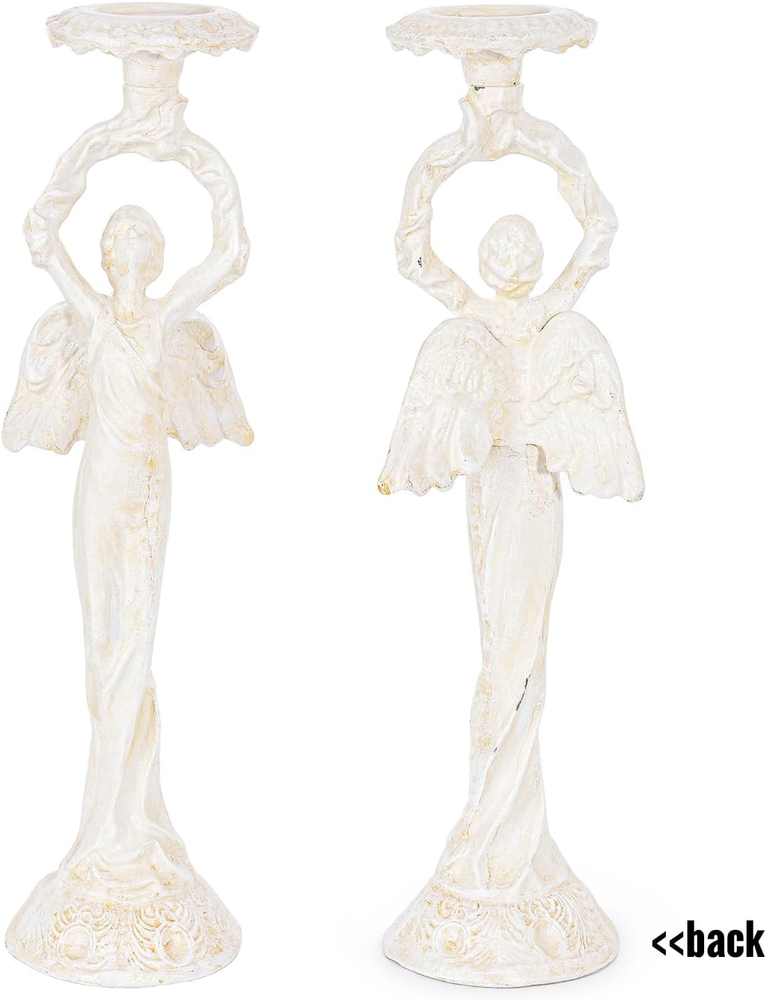 Sungmor Vintage Cast Iron Angel Candlestick Holder - 22.6 Inch Tall Heavy Duty Antique White Candle Stand for Taper or Pillar Candles - Decorative Sculpture for Home, Altar, Gothic Décor