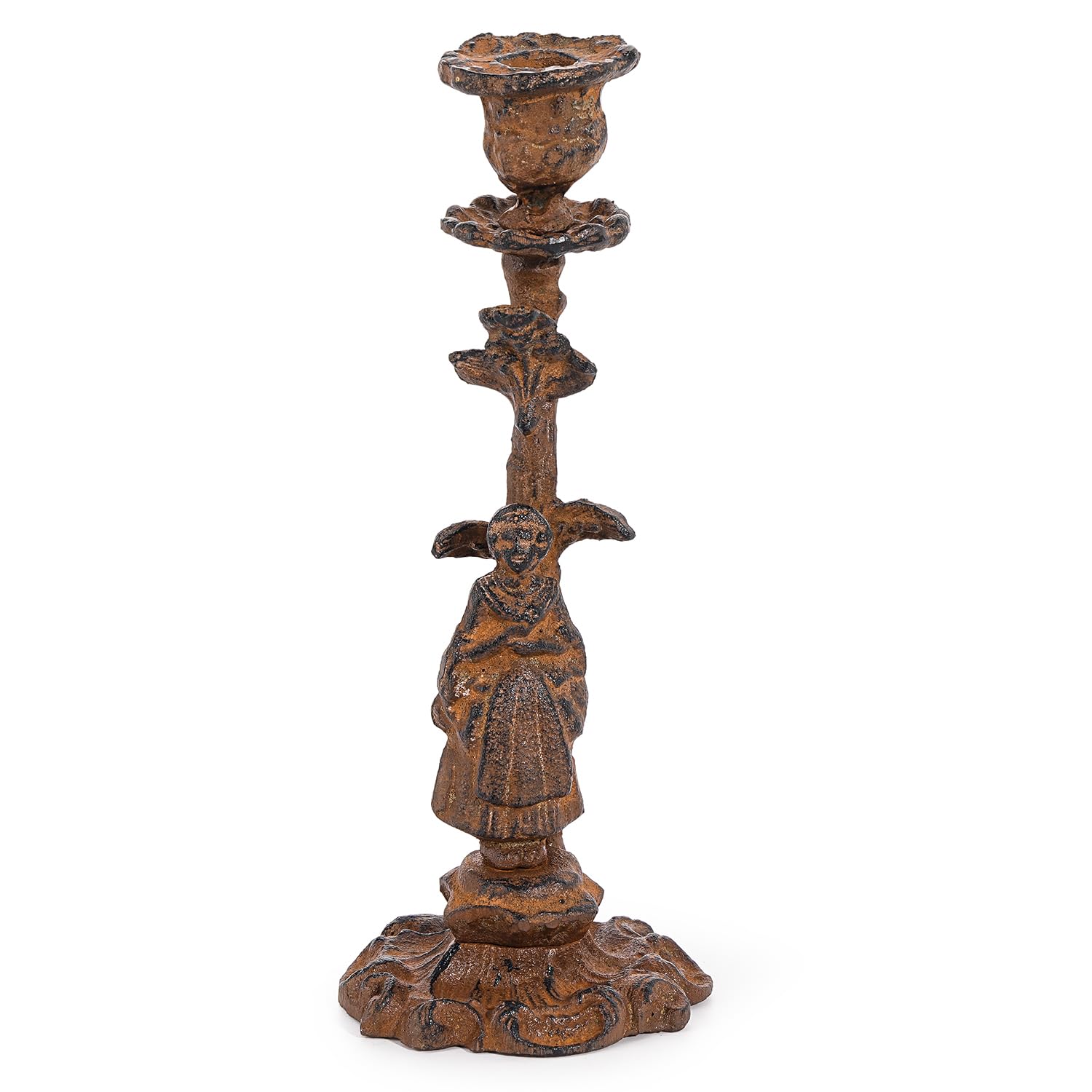 Sungmor Vintage Cast Iron Candle Holder, 10.2" Tall Rustic Noblewoman Figurine Candlestick - Decorative Taper Candle Stand for Home, Tabletop, Mantel Display - Gothic, Medieval, or Farmhouse Décor
