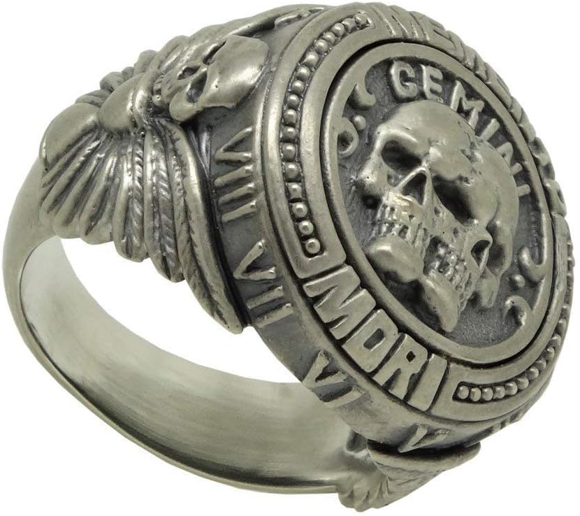 Gemini Zodiac Skull Horoscope Memento Mori masonic men’s Sterling Silver 925 Biker Ring