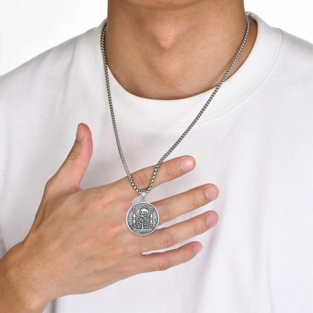 Memento Mori Necklace 925 Sterling Silver Tree of Life Memento Mori Necklace Skull Jewelry Gifts for Men