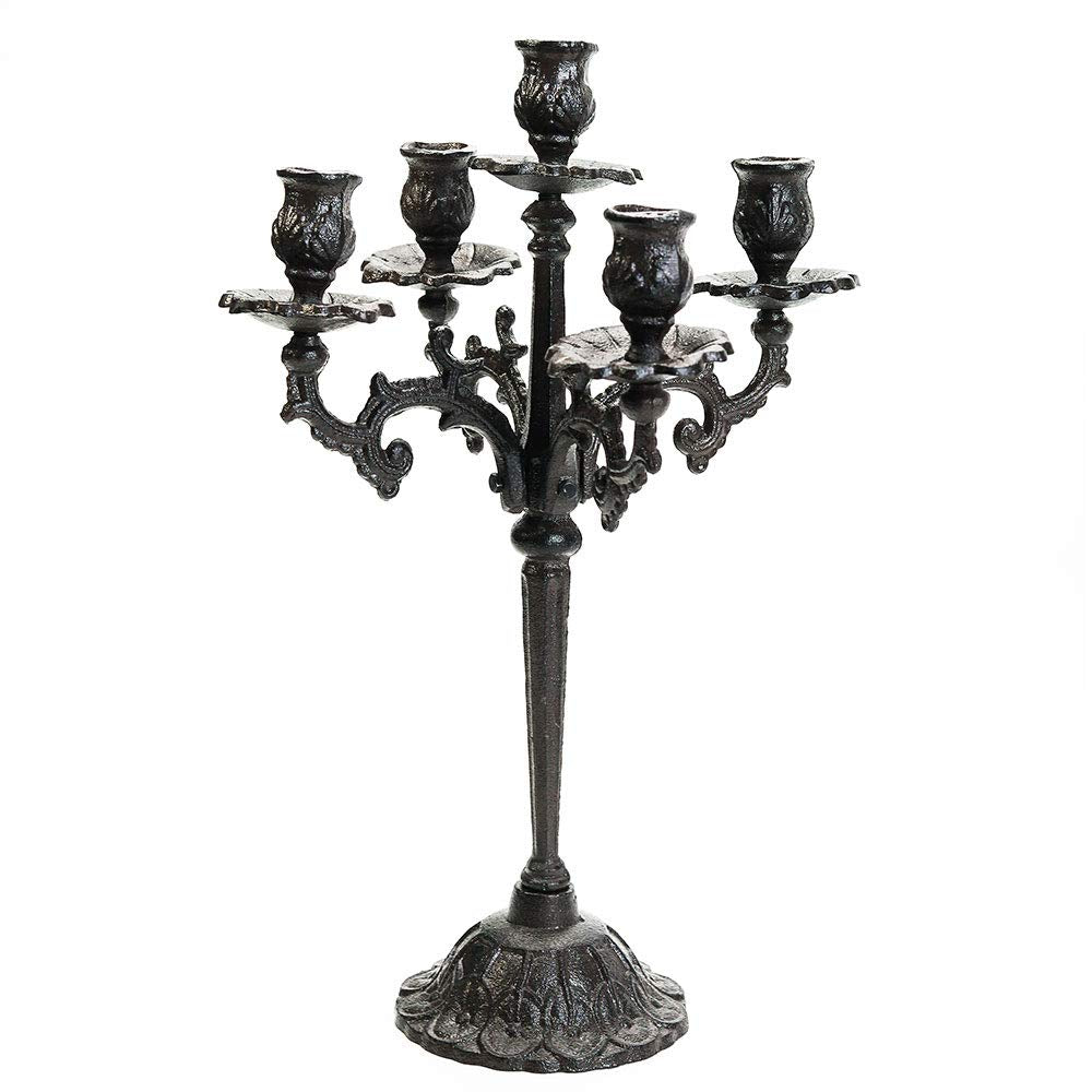 Sungmor Heavy Duty Cast Iron Candlestick Holders - Handcrafted Vintage Candelabra - 37CM/15Inch Tall 1-Head Candle Holder - Decorative Pillar Candle Stand for Christmas Birthday Wedding Home Party