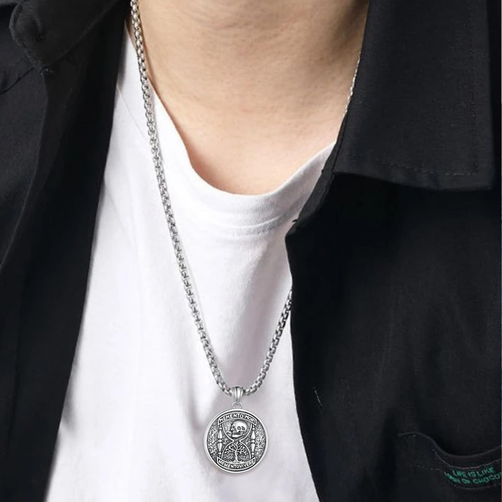 Memento Mori Necklace 925 Sterling Silver Tree of Life Memento Mori Necklace Skull Jewelry Gifts for Men