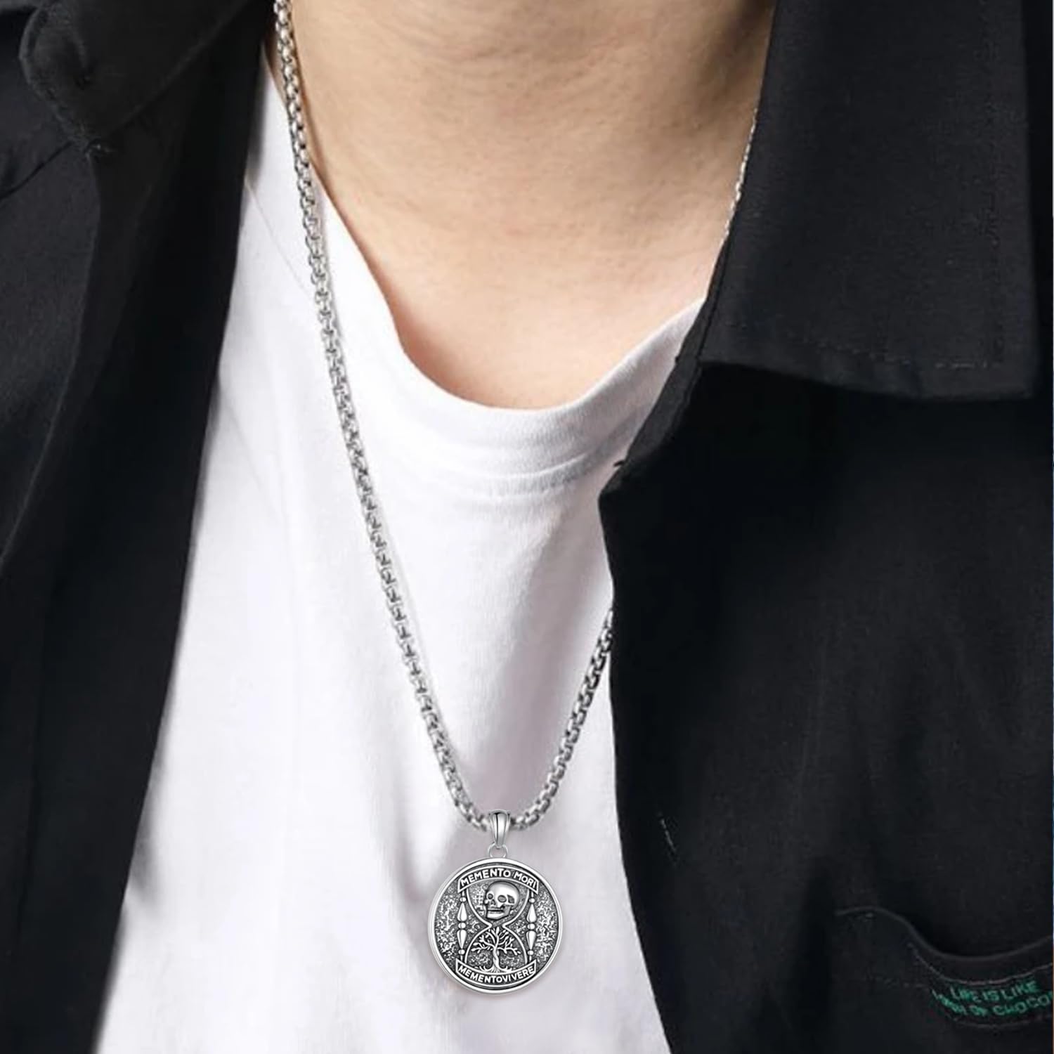 Memento Mori Necklace 925 Sterling Silver Tree of Life Memento Mori Necklace Skull Jewelry Gifts for Men