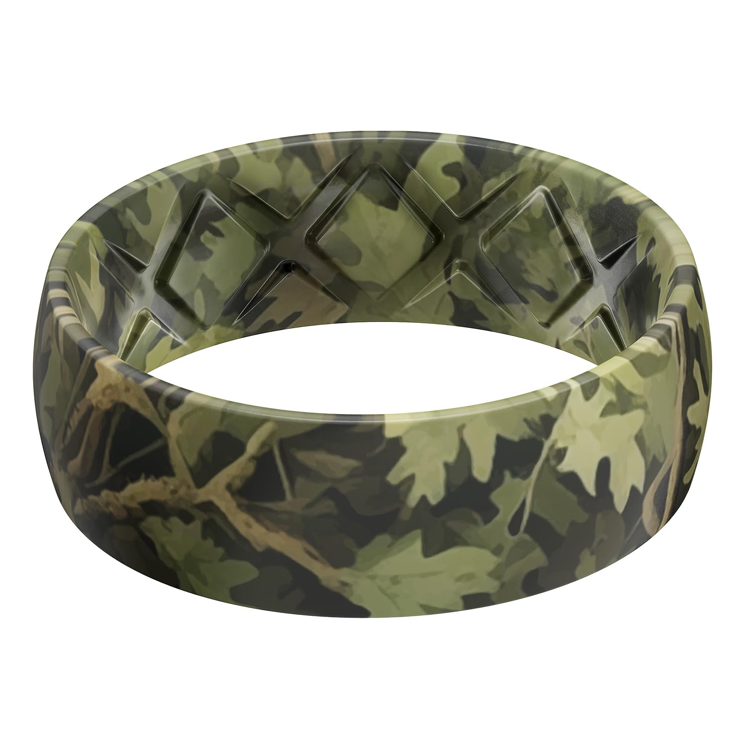 Egnaro Silicone Wedding Rings for Men, Breathable Printed Design Rubber Engagement Bands with Air Flow Grooves 8mm Wide 2mm Thick