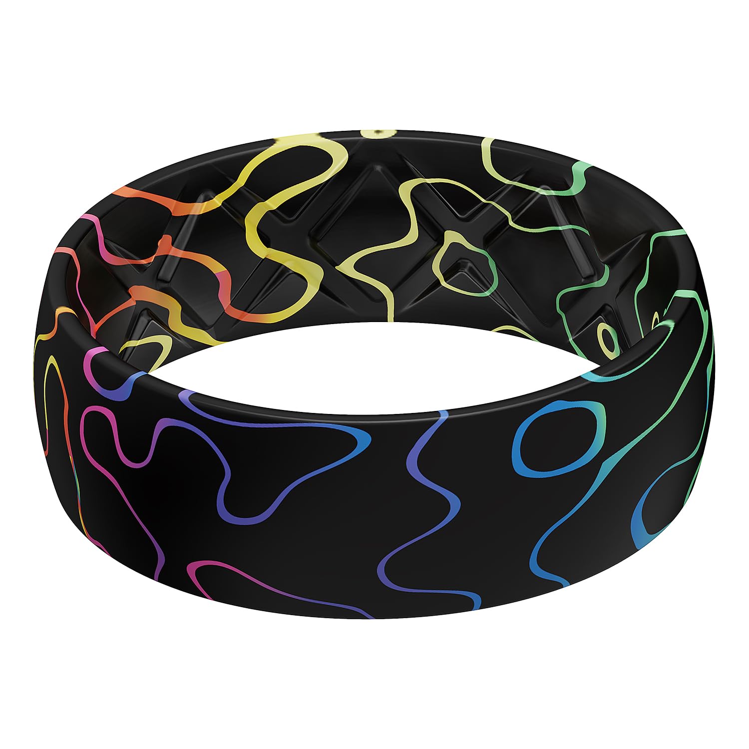 Egnaro Silicone Wedding Rings for Men, Breathable Printed Design Rubber Engagement Bands with Air Flow Grooves 8mm Wide 2mm Thick