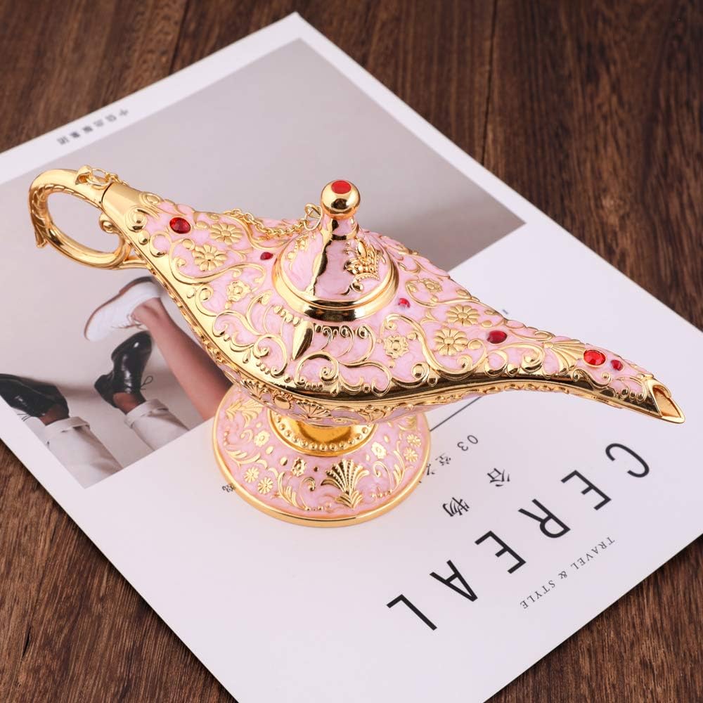 Gusnilo Vintage Aladdin Magic Lamp Genie Collector's Edition /Wedding Table Decoration,Collectable Rare Classic Arabian Props Aladdin Pot & Delicate Gift for Party/Birthday(Pink)