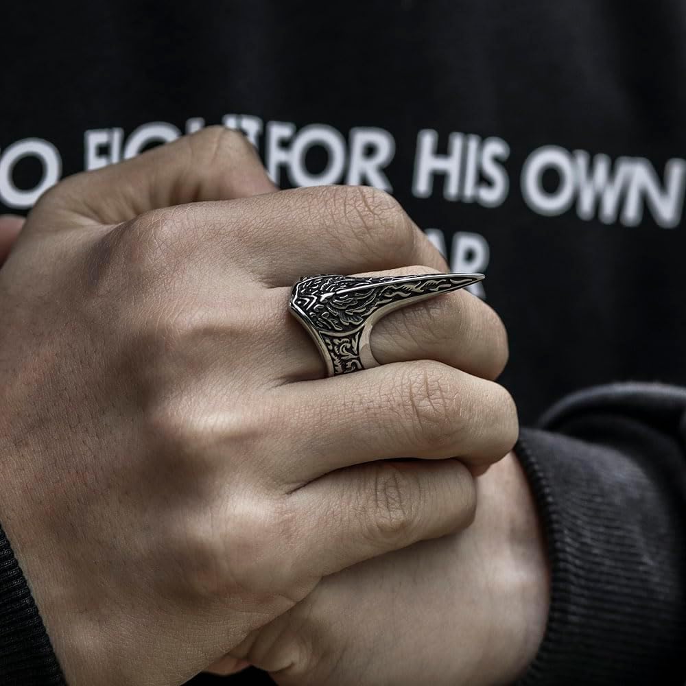 GTHIC Stainless Steel Thumb Ring For Men Women Vintage Eagle Beak Goth Rings Archer Ring Fashion memento mori ring Animal Jewelry Gifts Size 7-13
