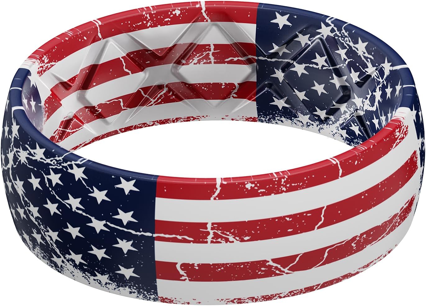 Egnaro Silicone Wedding Rings for Men, Breathable Printed Design Rubber Engagement Bands with Air Flow Grooves 8mm Wide 2mm Thick