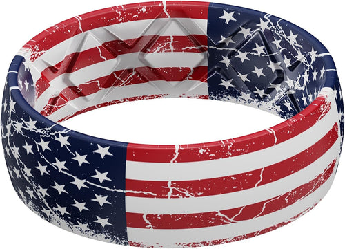 Egnaro Silicone Wedding Rings for Men, Breathable Printed Design Rubber Engagement Bands with Air Flow Grooves 8mm Wide 2mm Thick