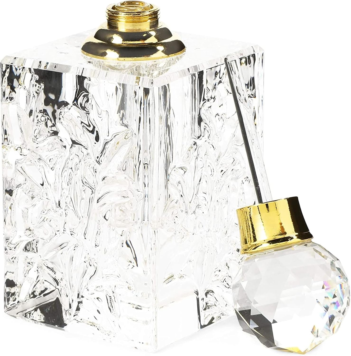 Okuna Outpost Crystal Refillable Perfume Bottle Set of 2 - Transparent Vintage Glass - Empty Vials for Fragrance & Essential Oils - Antique-Style Spray Containers