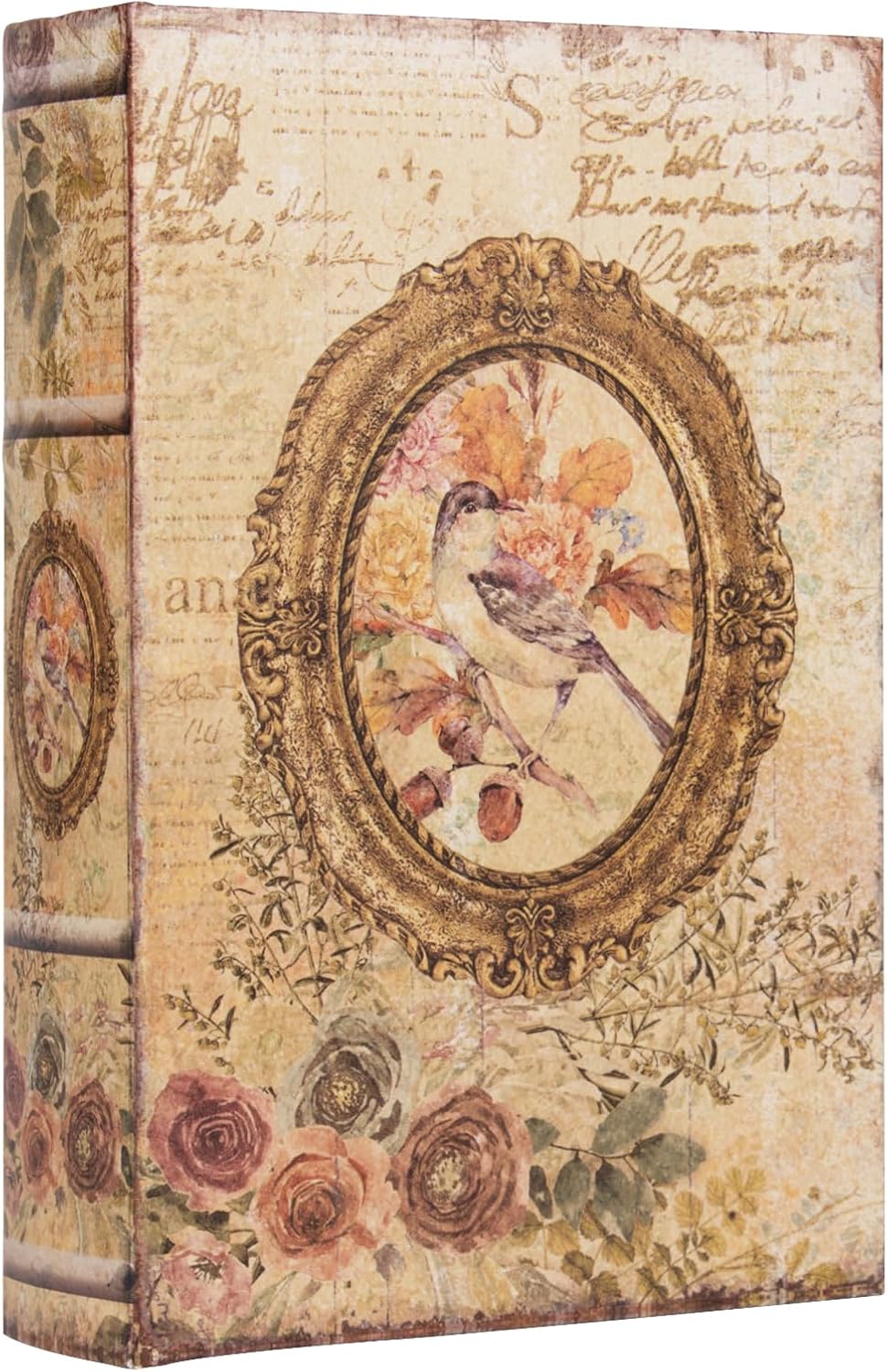 Decorative Vintage Style Fake Book Flowers Pattern Faux Leather Embossed Victorian Book Storage Box 3-04
