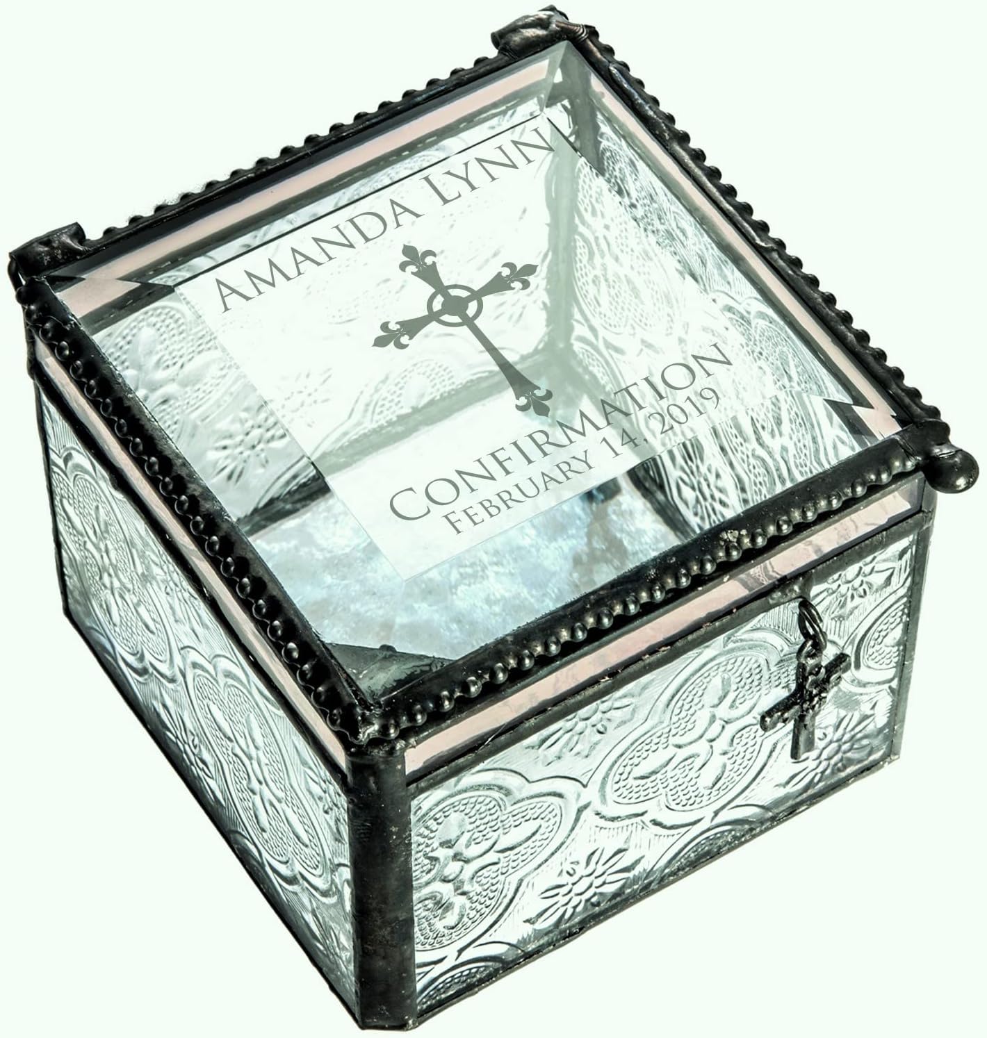 Confirmation Gift Personalized Keepsake Custom Engraved Vintage Stained Glass Jewelry Trinket Rosary Case J Devlin Box 631 EB221