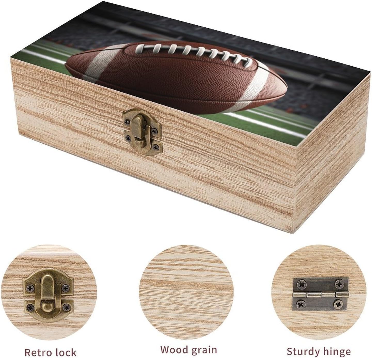 Vintage Wooden Storage Box Elegant Decorative Storage Box American Football Keepsake Box for Photos Mementos Office Supplies