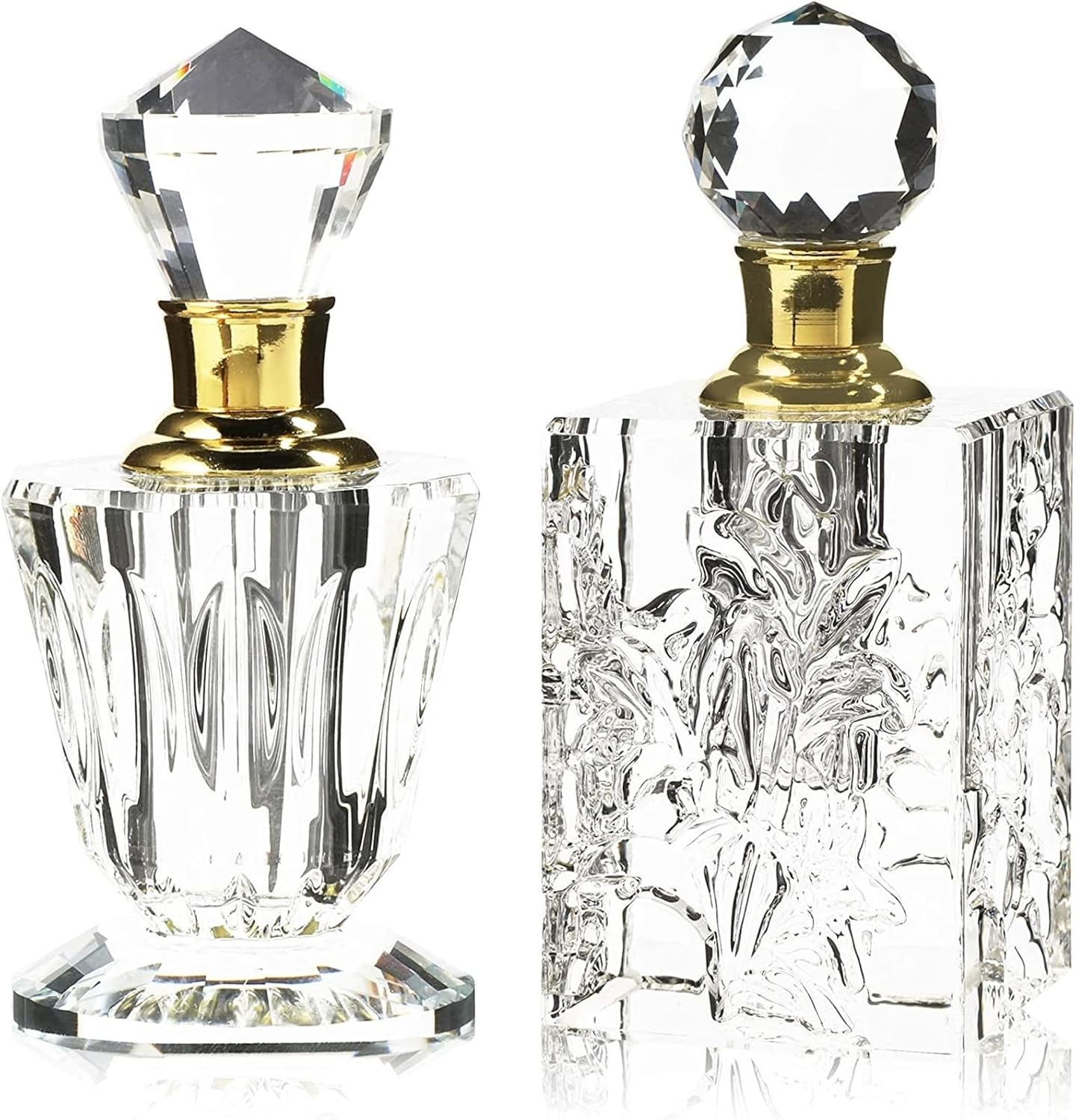 Okuna Outpost Crystal Refillable Perfume Bottle Set of 2 - Transparent Vintage Glass - Empty Vials for Fragrance & Essential Oils - Antique-Style Spray Containers