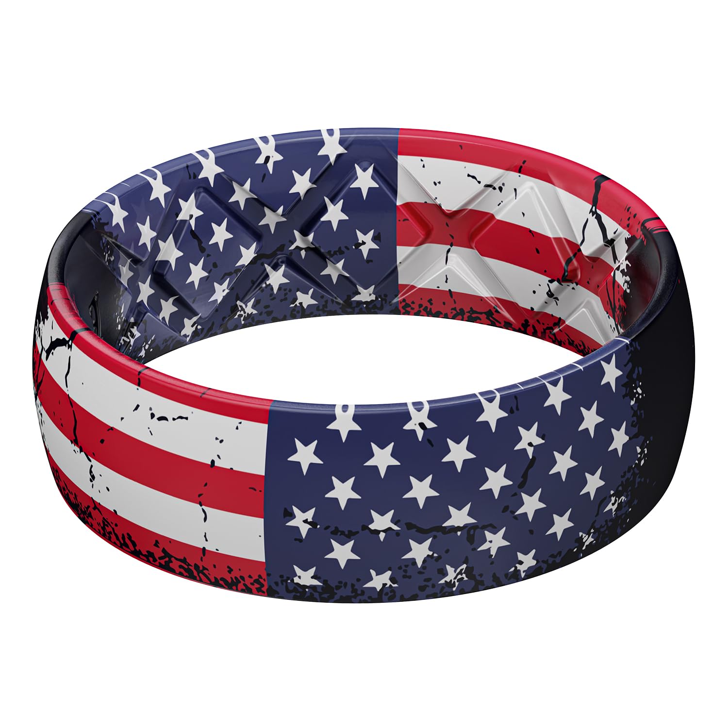Egnaro Silicone Wedding Rings for Men, Breathable Printed Design Rubber Engagement Bands with Air Flow Grooves 8mm Wide 2mm Thick