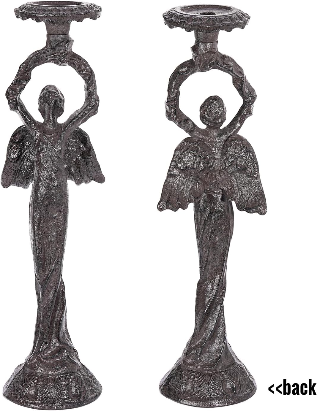 Sungmor Vintage Cast Iron Angel Candlestick Holder - 22.6 Inch Tall Heavy Duty Antique Black Candle Stand for Taper or Pillar Candles - Decorative Sculpture for Home, Altar, Gothic Décor