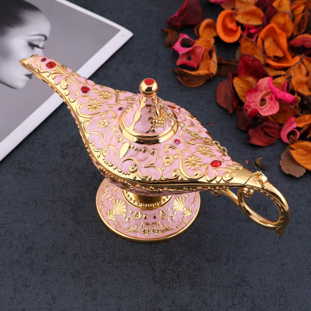 Gusnilo Vintage Aladdin Magic Lamp Genie Collector's Edition /Wedding Table Decoration,Collectable Rare Classic Arabian Props Aladdin Pot & Delicate Gift for Party/Birthday(Pink)