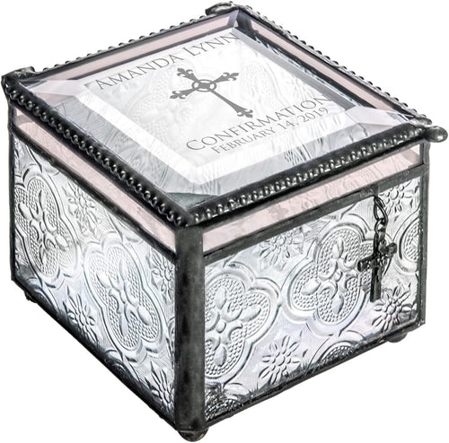 Confirmation Gift Personalized Keepsake Custom Engraved Vintage Stained Glass Jewelry Trinket Rosary Case J Devlin Box 631 EB221