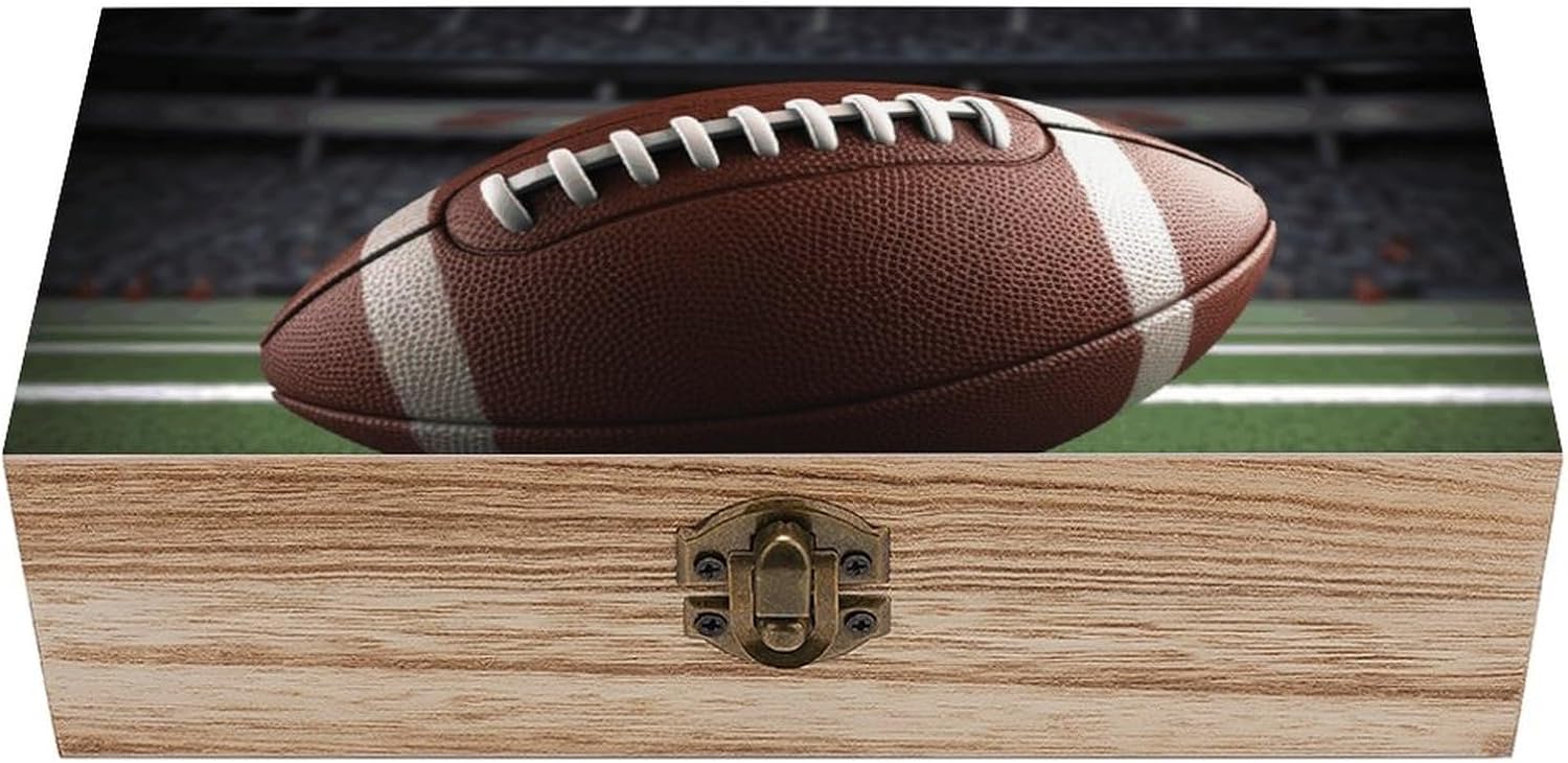 Vintage Wooden Storage Box Elegant Decorative Storage Box American Football Keepsake Box for Photos Mementos Office Supplies