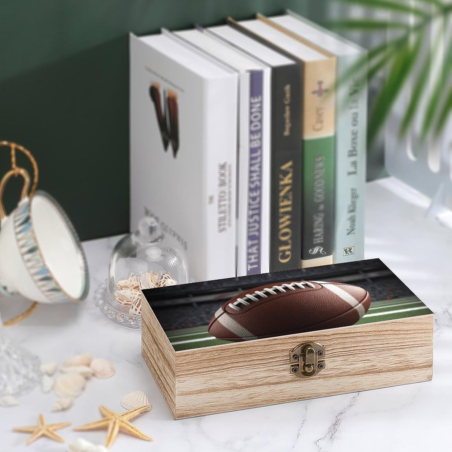 Vintage Wooden Storage Box Elegant Decorative Storage Box American Football Keepsake Box for Photos Mementos Office Supplies