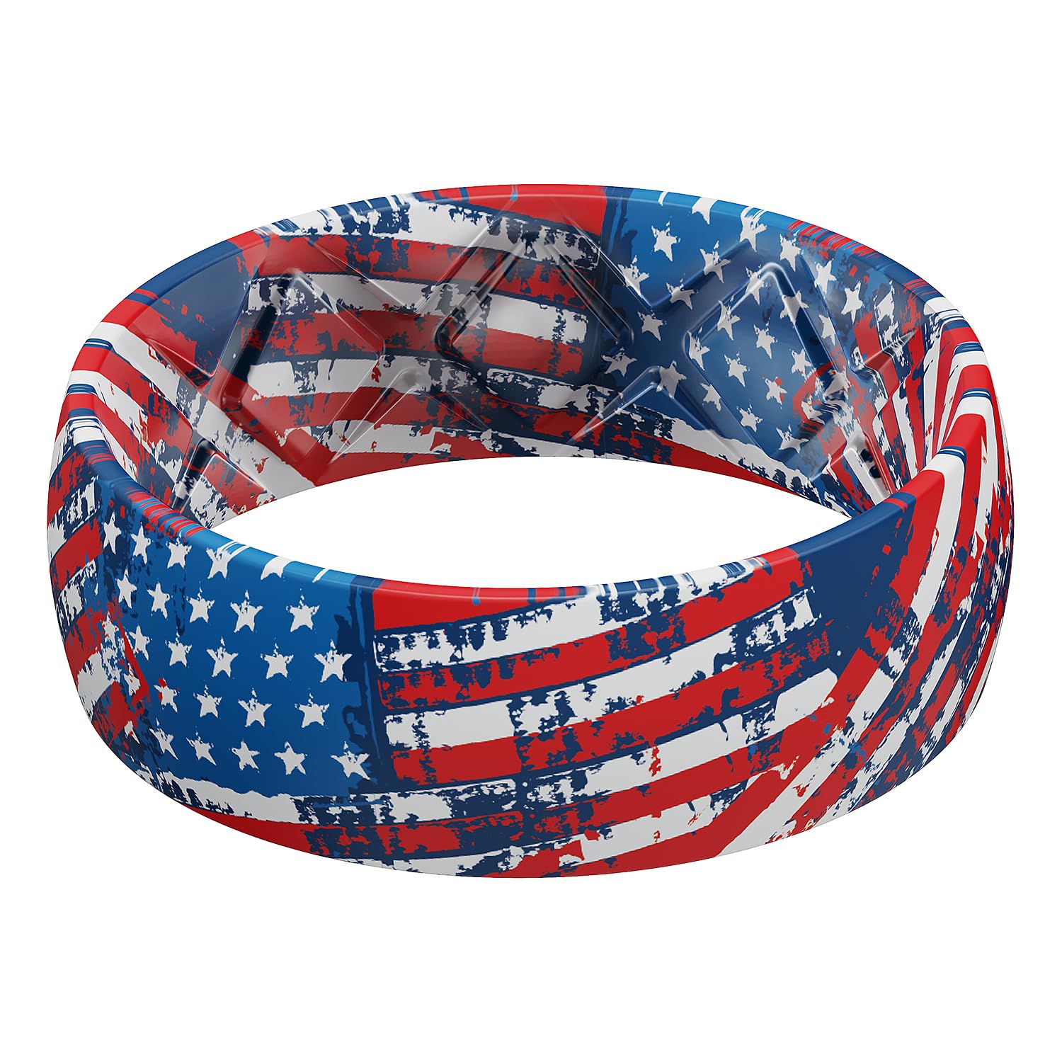 Egnaro Silicone Wedding Rings for Men, Breathable Printed Design Rubber Engagement Bands with Air Flow Grooves 8mm Wide 2mm Thick