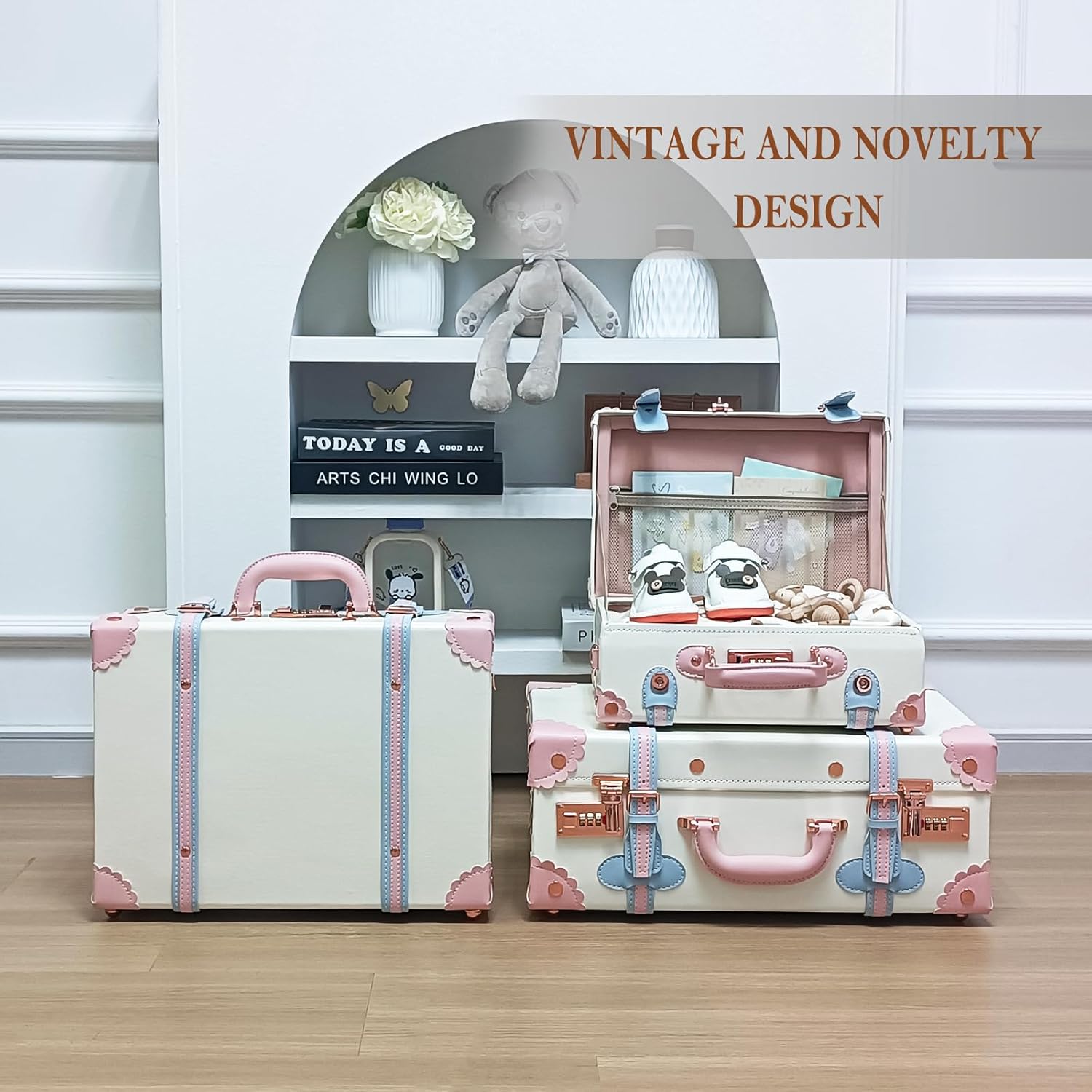 Unitravel Baby Keepsake Case, Handmade Memory Storage Box, Newborn Keepsake Box, Vintage Suitcase for Baby Shower, Baptism, Naming Ceremony or Birthday