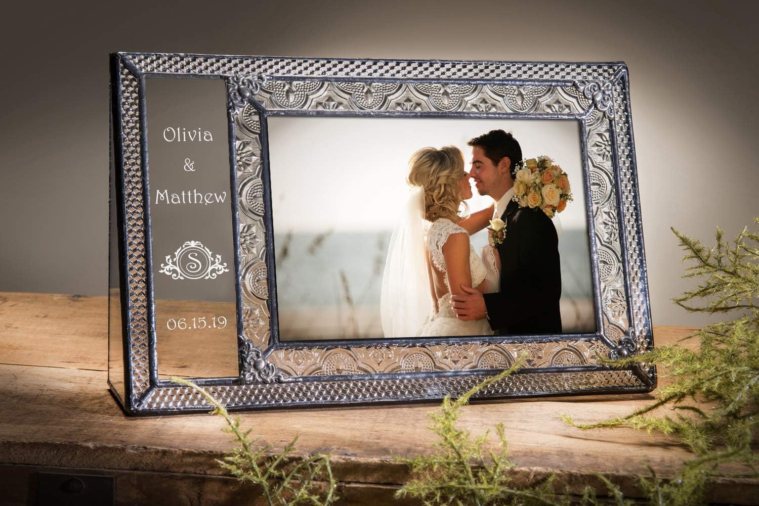 Wedding Picture Frame Personalized Engraved Glass Keepsake Newly Wed Couple J Devlin Pic 393-46H EP610