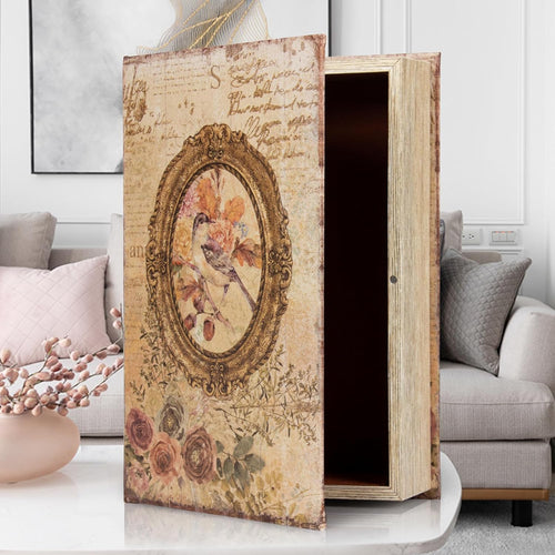 Decorative Vintage Style Fake Book Flowers Pattern Faux Leather Embossed Victorian Book Storage Box 3-04