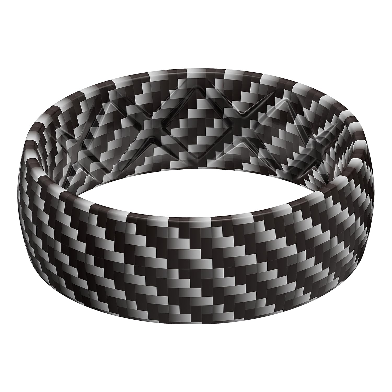 Egnaro Silicone Wedding Rings for Men, Breathable Printed Design Rubber Engagement Bands with Air Flow Grooves 8mm Wide 2mm Thick