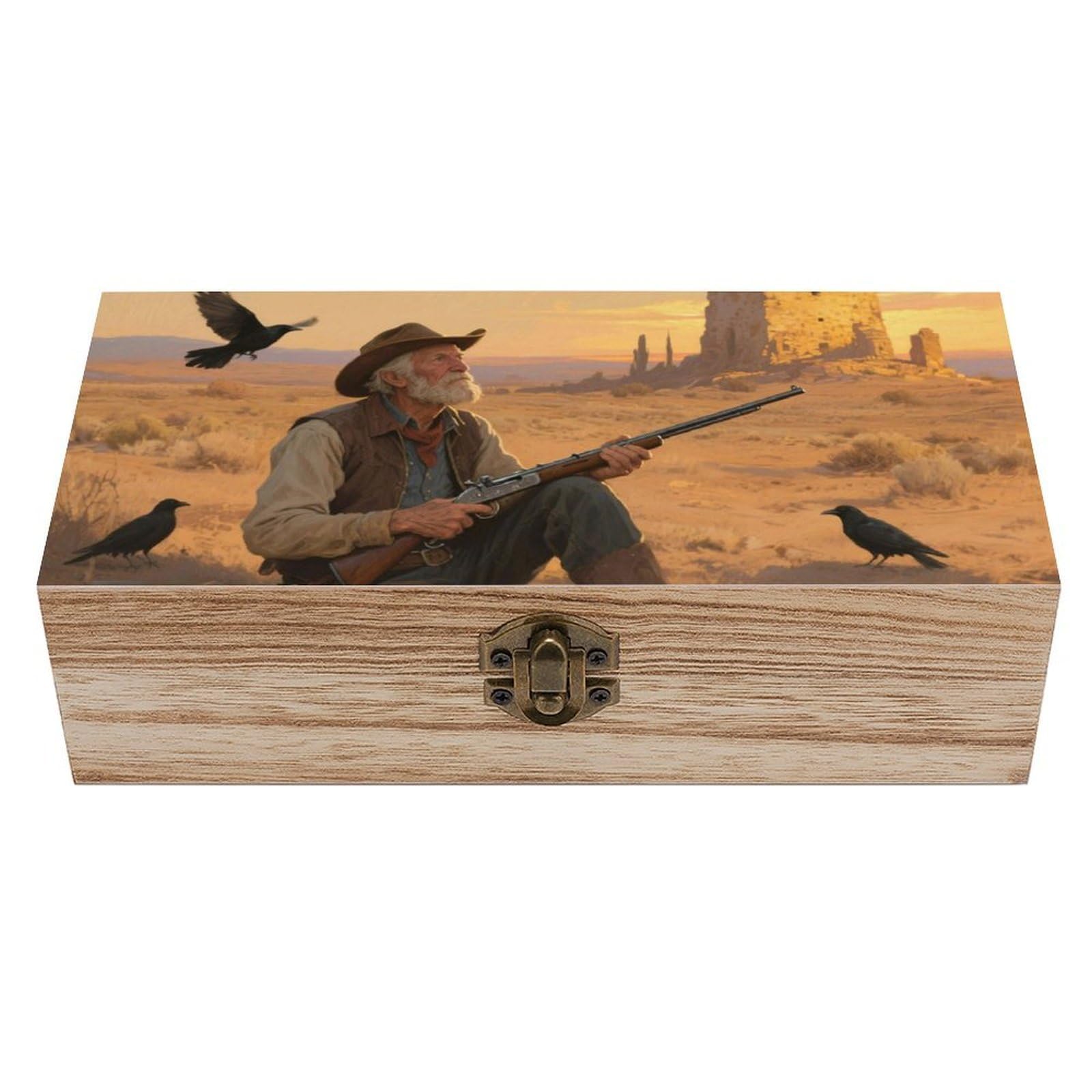 Vintage Wooden Storage Box Elegant Decorative Storage Box Crane And Cloud Pattern Keepsake Box for Photos Mementos Office Supplies