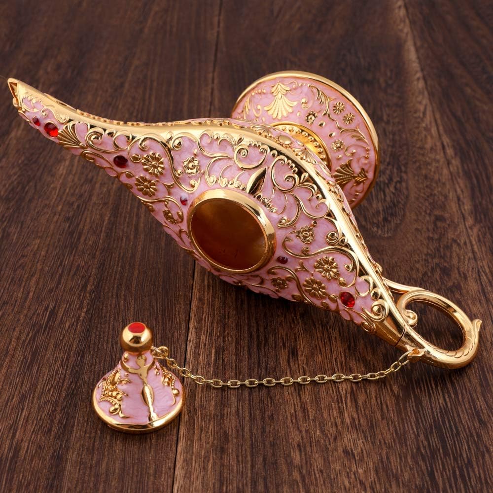 Gusnilo Vintage Aladdin Magic Lamp Genie Collector's Edition /Wedding Table Decoration,Collectable Rare Classic Arabian Props Aladdin Pot & Delicate Gift for Party/Birthday(Pink)