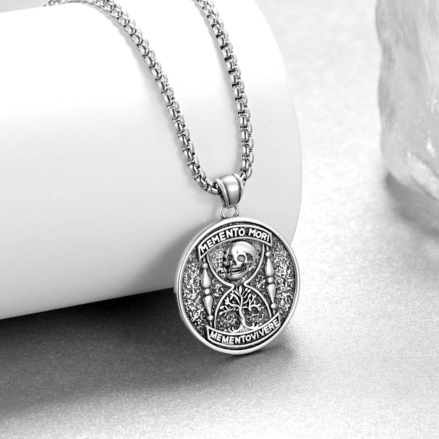 Memento Mori Necklace 925 Sterling Silver Tree of Life Memento Mori Necklace Skull Jewelry Gifts for Men