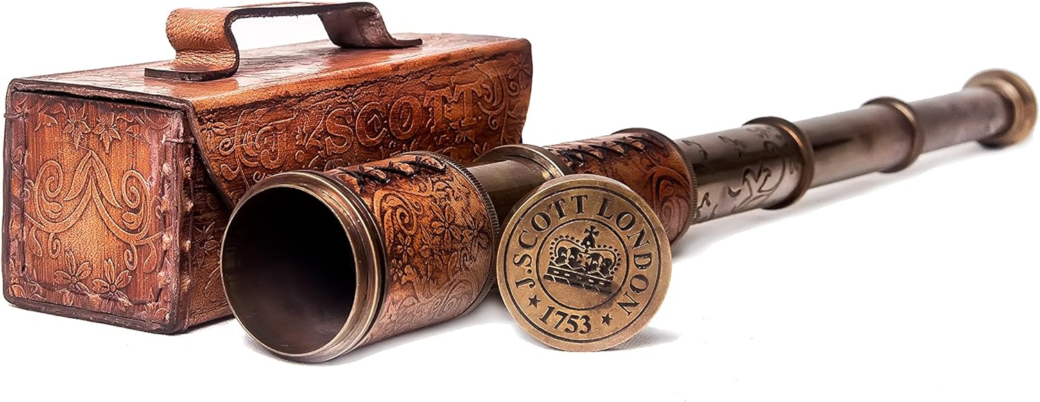 RII Solid Brass Telescope | 17.5 Inch Spyglass with Leather Case | Antique Decor for Nautical Enthusiasts | Vintage Replica for Adventure & Exploration | Ideal Gift for Collectors