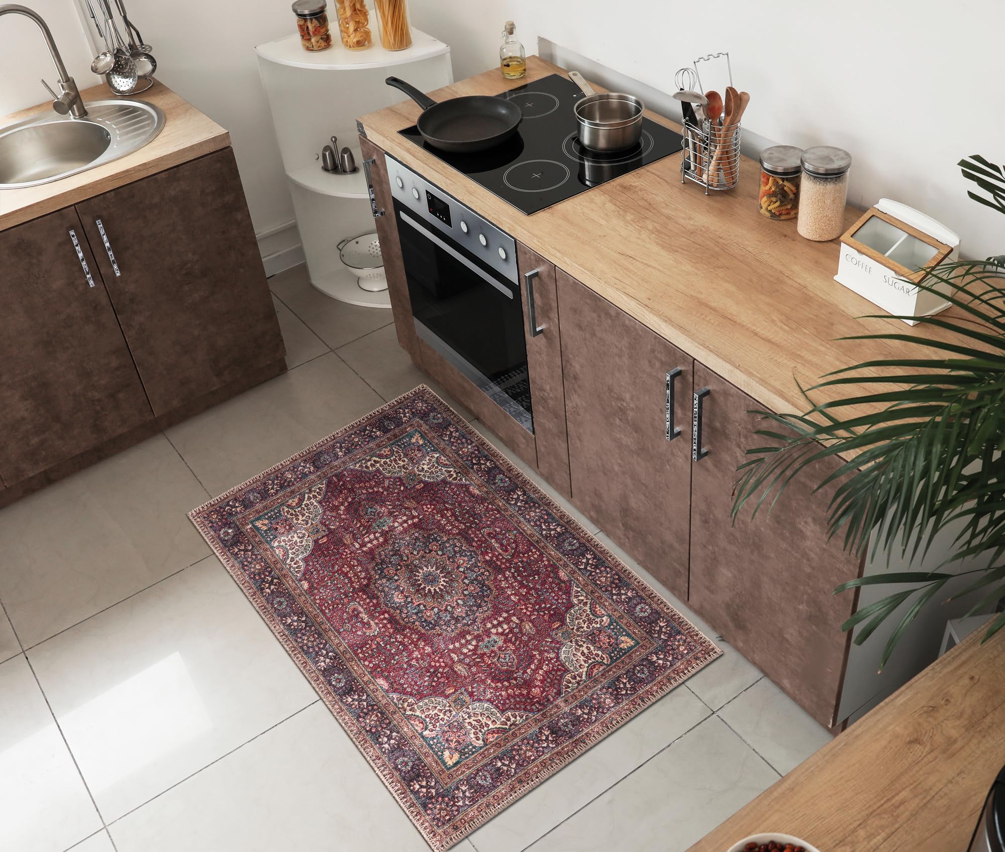 Keen Home Design 3x5 Rug - Machine Washable Entry Rug with Non-Slip Backing, Ideal for Enteryway, Kitchen, Bathroom, Laundry Room - Vintage, Easy Clean, Durable, Low Pile Rug - (3' x 5')