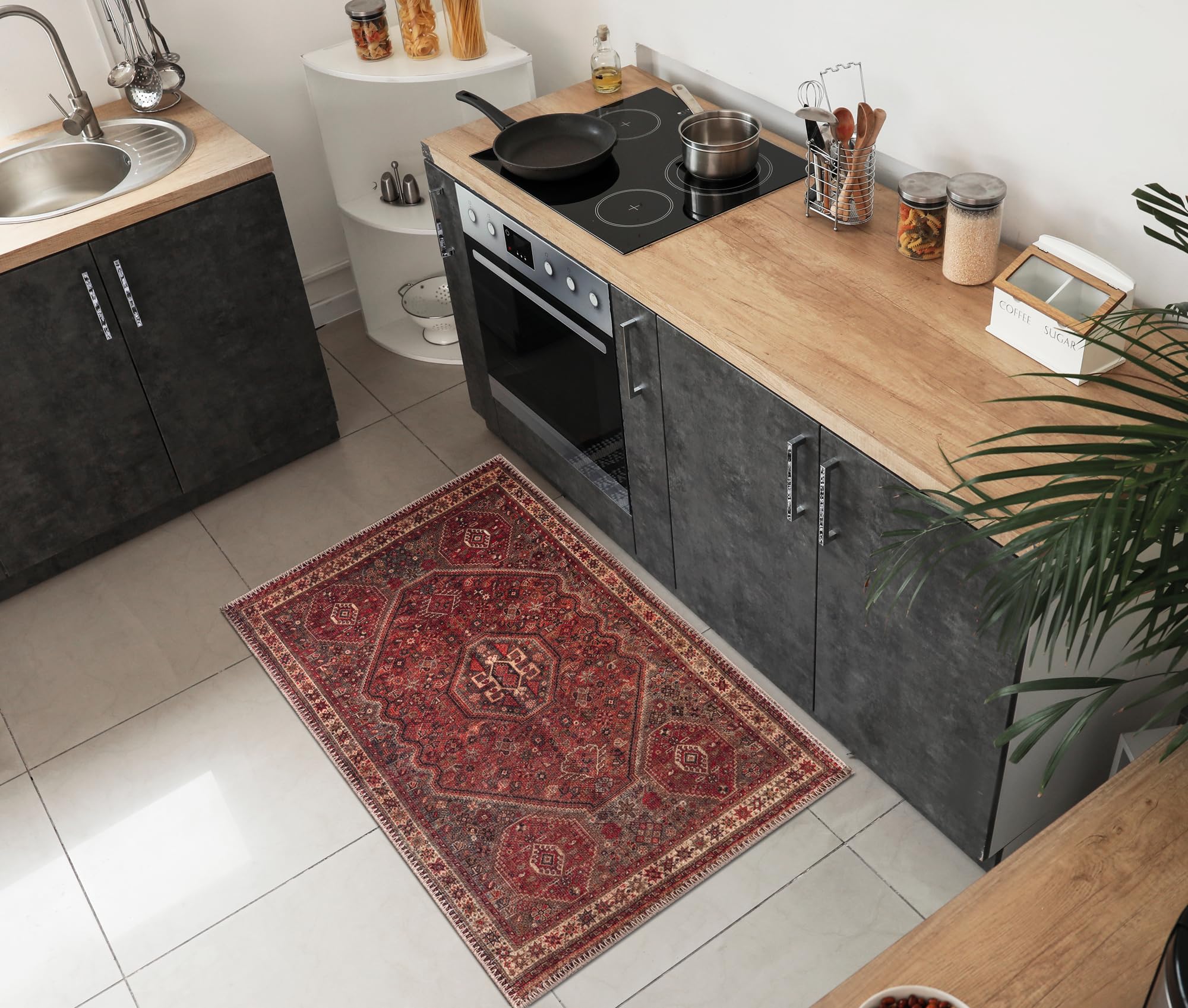 Keen Home Design 3x5 Rug - Machine Washable Entry Rug with Non-Slip Backing, Ideal for Enteryway, Kitchen, Bathroom, Laundry Room - Vintage, Easy Clean, Durable, Low Pile Rug - (3' x 5')