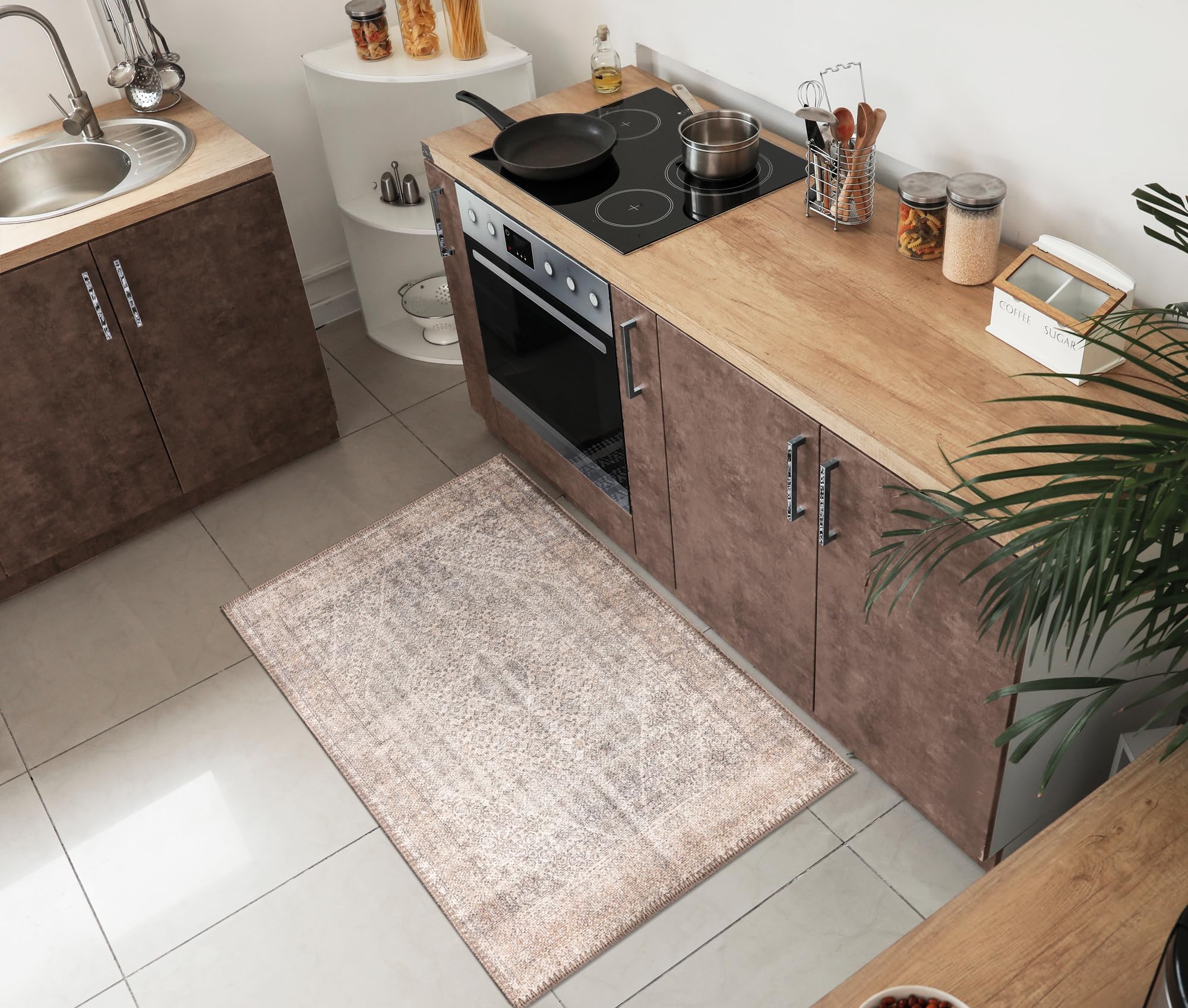 Keen Home Design 3x5 Rug - Machine Washable Entry Rug with Non-Slip Backing, Ideal for Enteryway, Kitchen, Bathroom, Laundry Room - Vintage, Easy Clean, Durable, Low Pile Rug - (3' x 5')