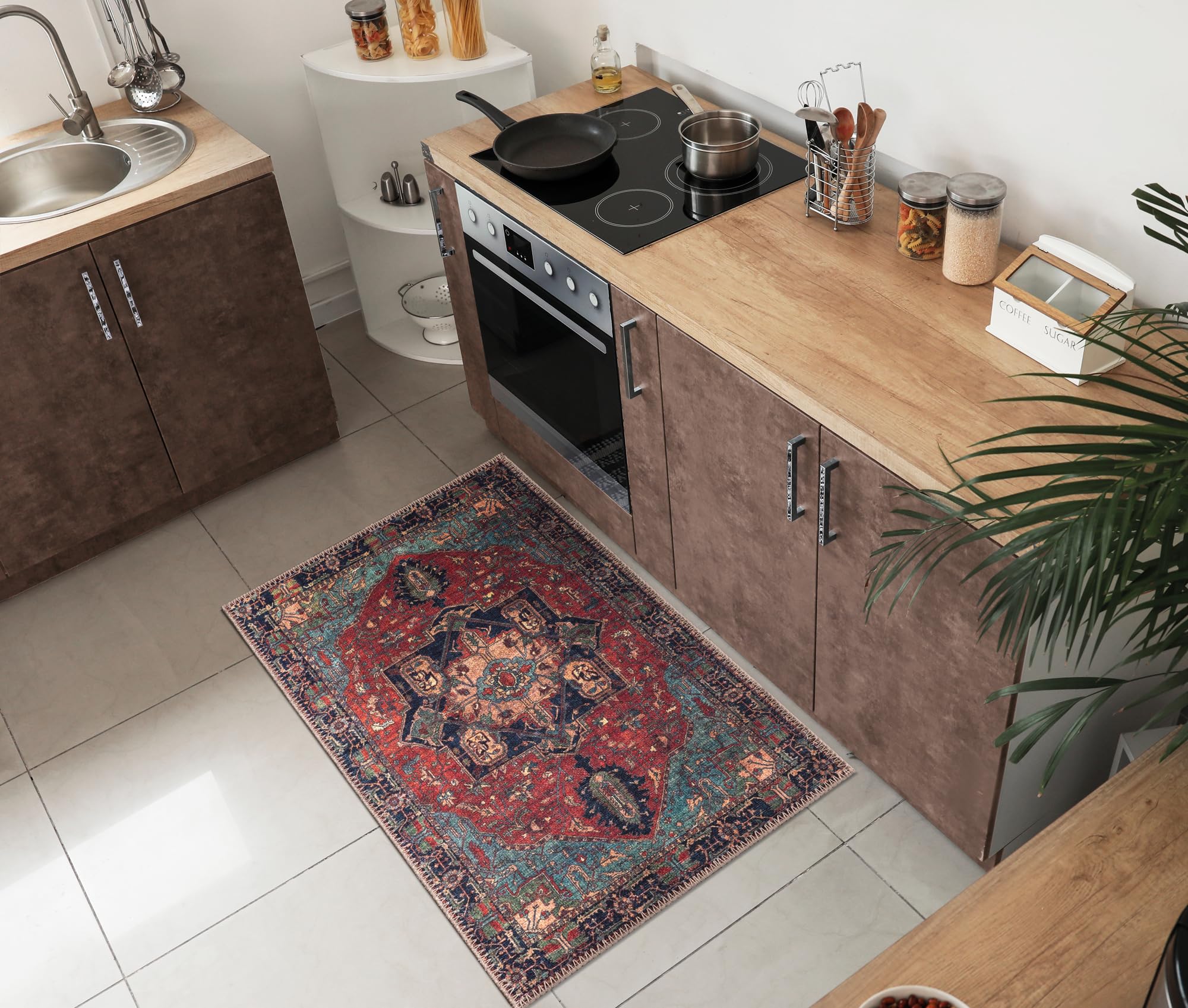 Keen Home Design 3x5 Rug - Machine Washable Entry Rug with Non-Slip Backing, Ideal for Enteryway, Kitchen, Bathroom, Laundry Room - Vintage, Easy Clean, Durable, Low Pile Rug - (3' x 5')
